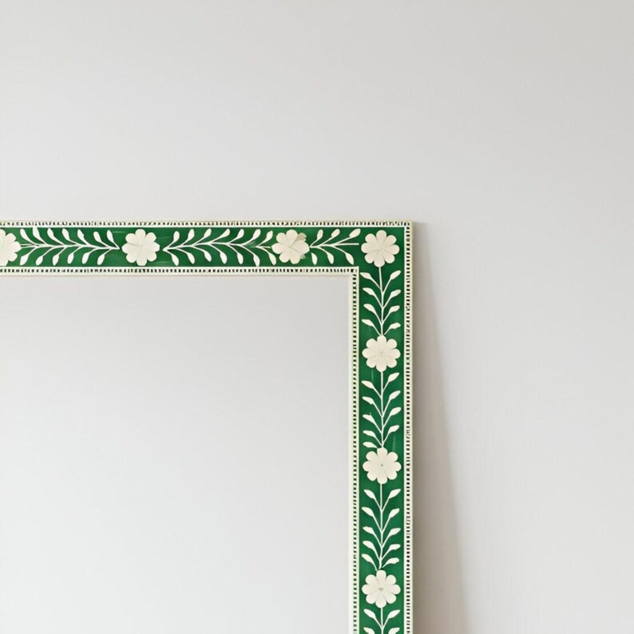 Handmade Green Bone Inlay Mirror – Floral Frame, Boho Home Decor