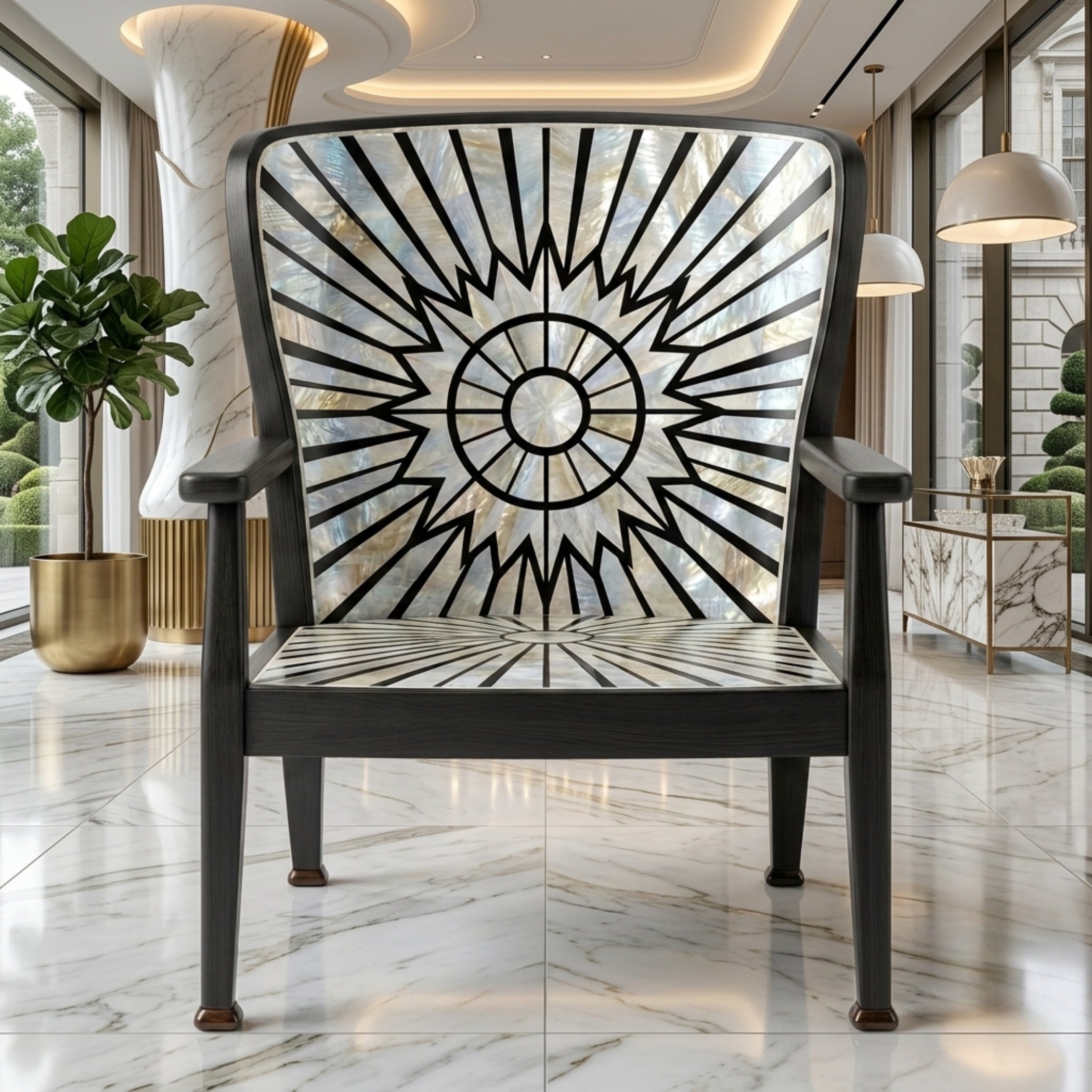 Luxury Mother of Pearl Accent Chair Sunburst Design