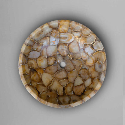 Handmade Golden Agate Stone Sink: Luxury Bathroom Countertop Vessel