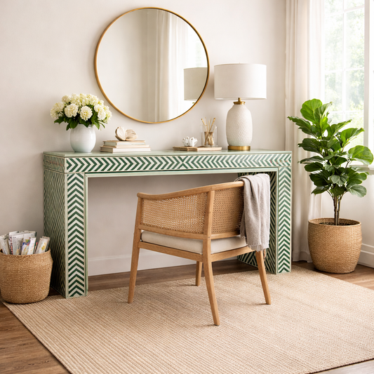 Bone Inlay Console Table Unique Patten Living Room Table Home Decor Art