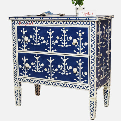 Nocturne Navy Blue Bone Inlay Chest of Drawers - Elegant Storage