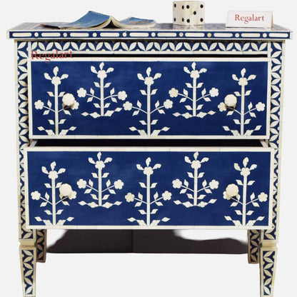 Nocturne Navy Blue Bone Inlay Chest of Drawers - Elegant Storage