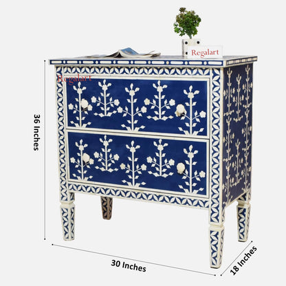 Nocturne Navy Blue Bone Inlay Chest of Drawers - Elegant Storage