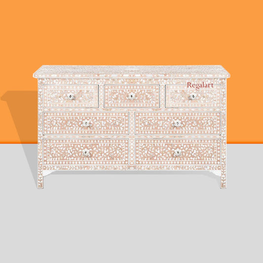 Mother of Pearl Inlay 7 Drawers Chest, Storage Unit, 7 Drawer Dresser Table, Chest of Drawer, Inlay furniture