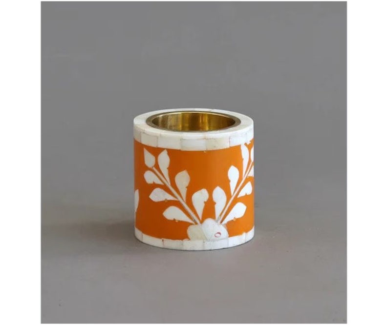 Bone Inlay Candle holder Bone Inlay Candle Stand Floral pattern Resin Decor Vintage Room Decor Candle Stand Handmade Furniture