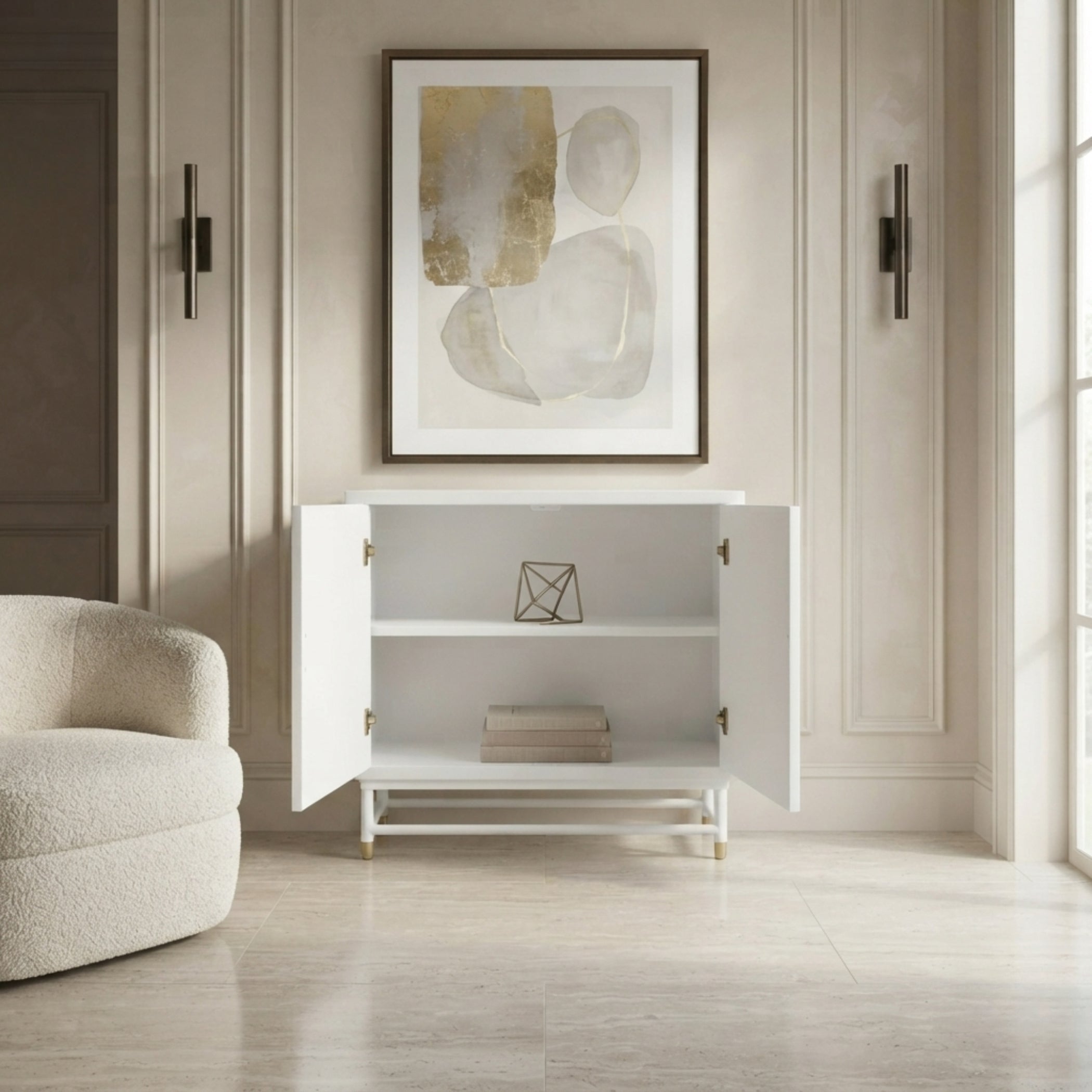 Junto White Bone Inlay Bar Cabinet | Luxury Home Decor