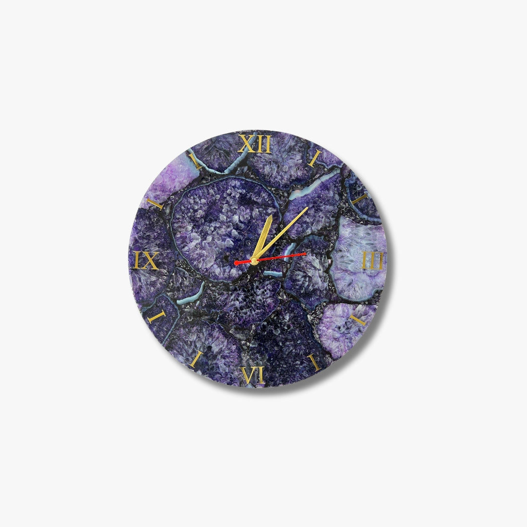 Purple Agate Gemstone Wall Clock: Handmade Home Decor