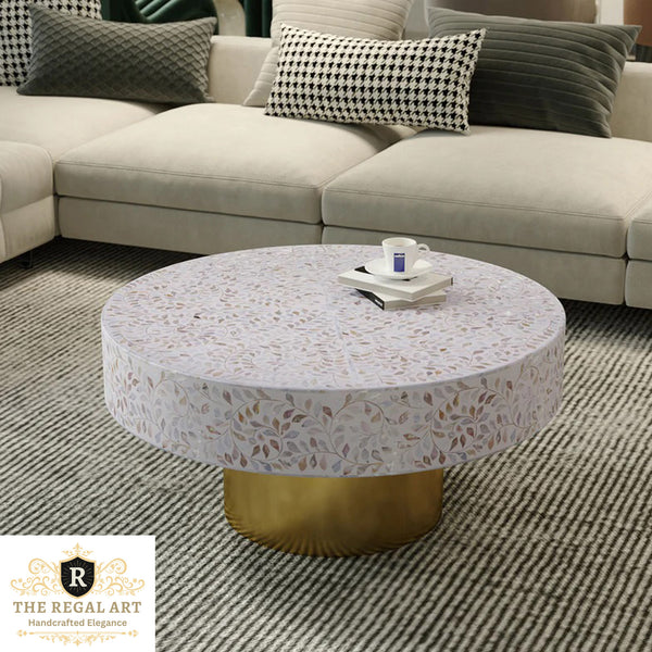Mother of Pearl Inlay Coffee Table | Handmade Floral Decor Art