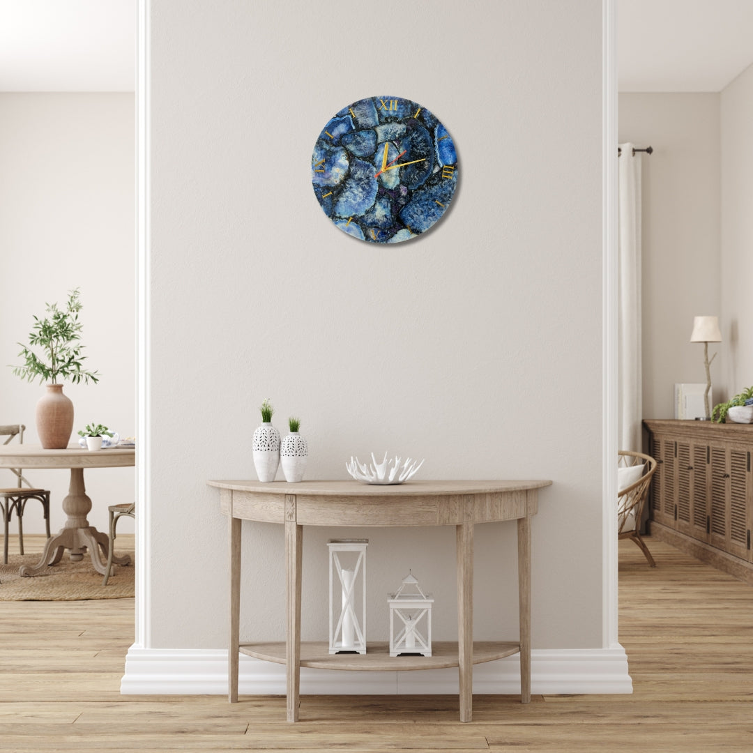 Agate Wall Clock, Blue Natural Stone Clock Living Room