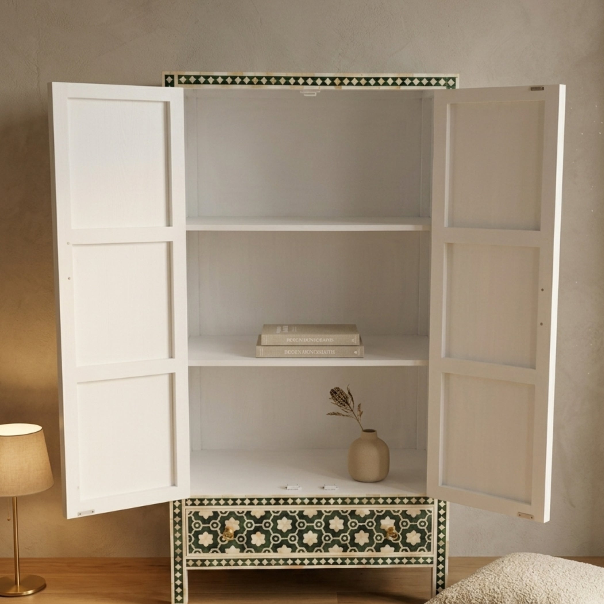 Handcrafted Bone Inlay Storage Wardrobe | Luxury Home Decor