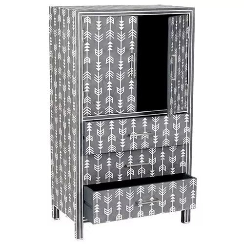 Wooden Storage Cabinet, Handmade Arrow Cabinet Grey Mother Of Pearl Inlay Furnit