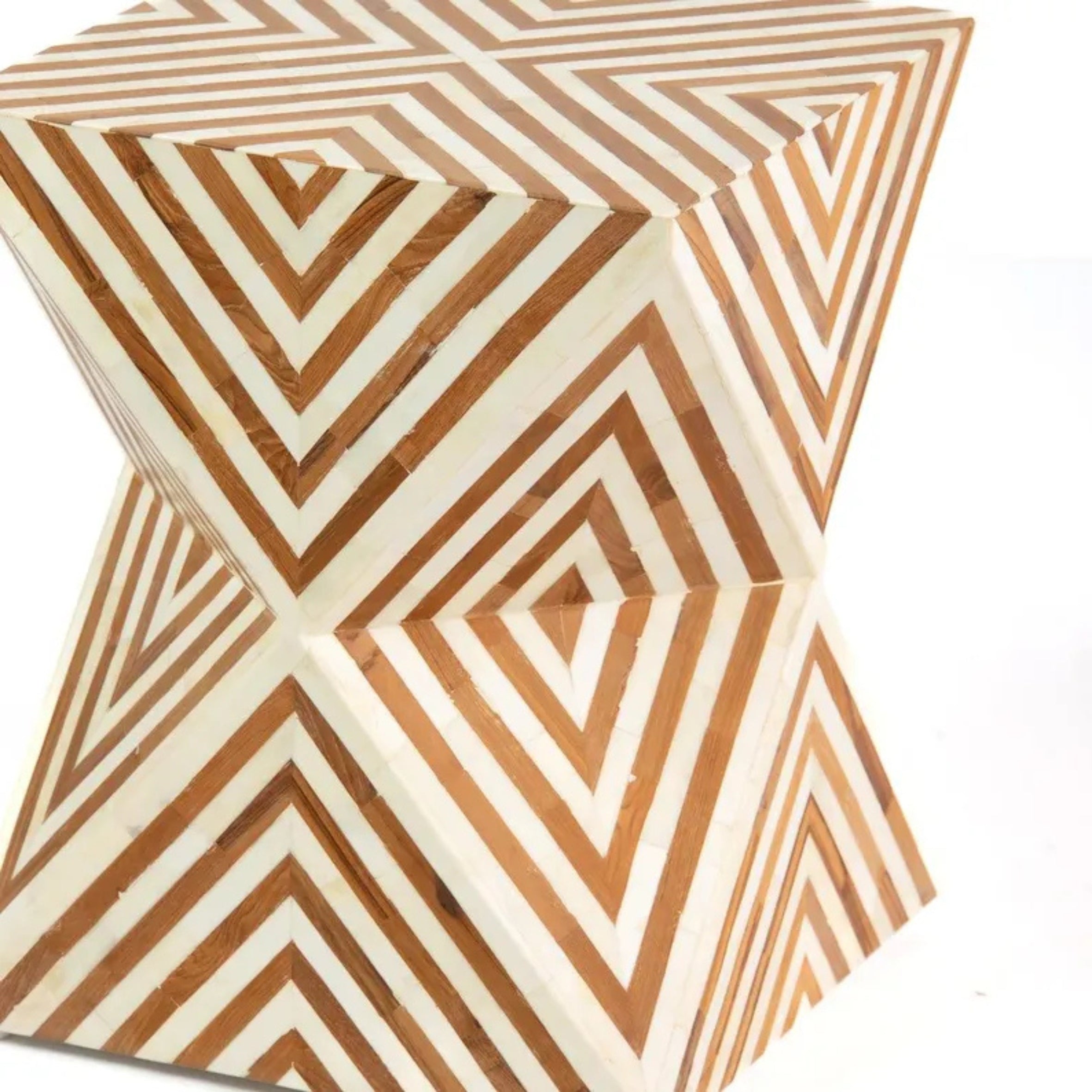 Handmade Brown White Bone Inlay Hourglass Side Table