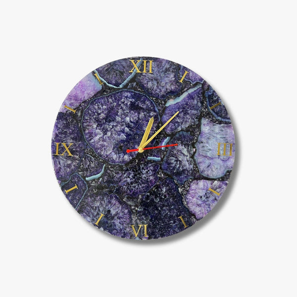 Purple Agate Gemstone Wall Clock | Handmade Luxury Home Decor