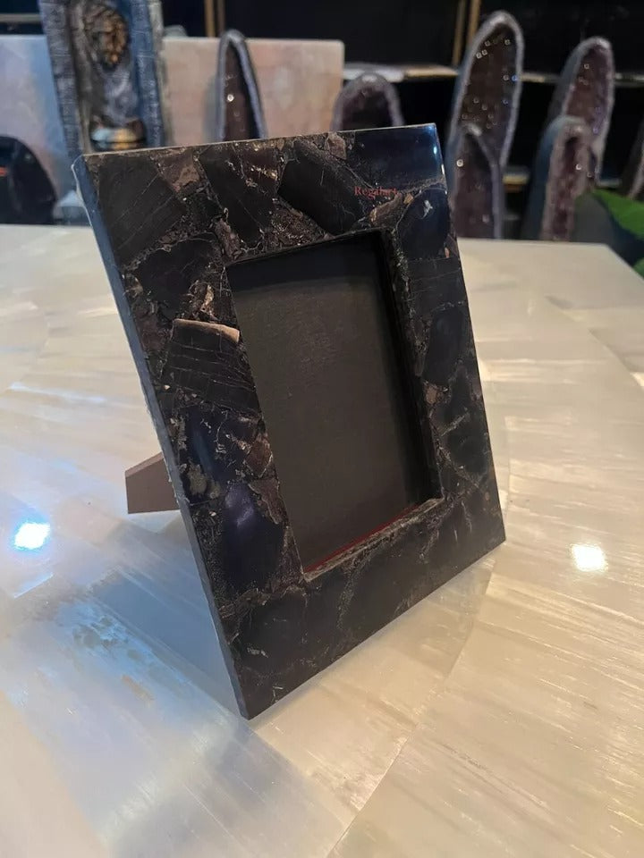 Black Petrified Stone Photo Frame | Luxury Home Decor Art