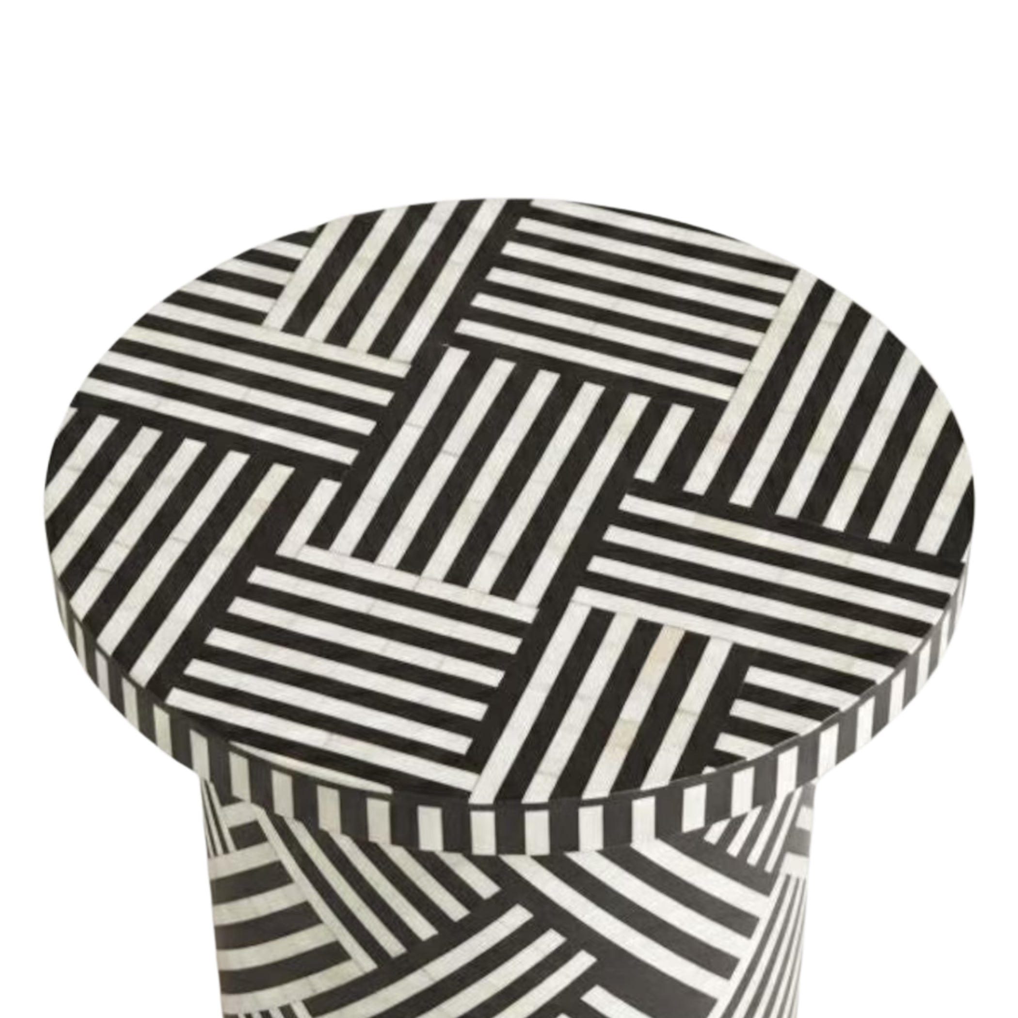 Handmade Bone Inlay Round Side Table | Black White