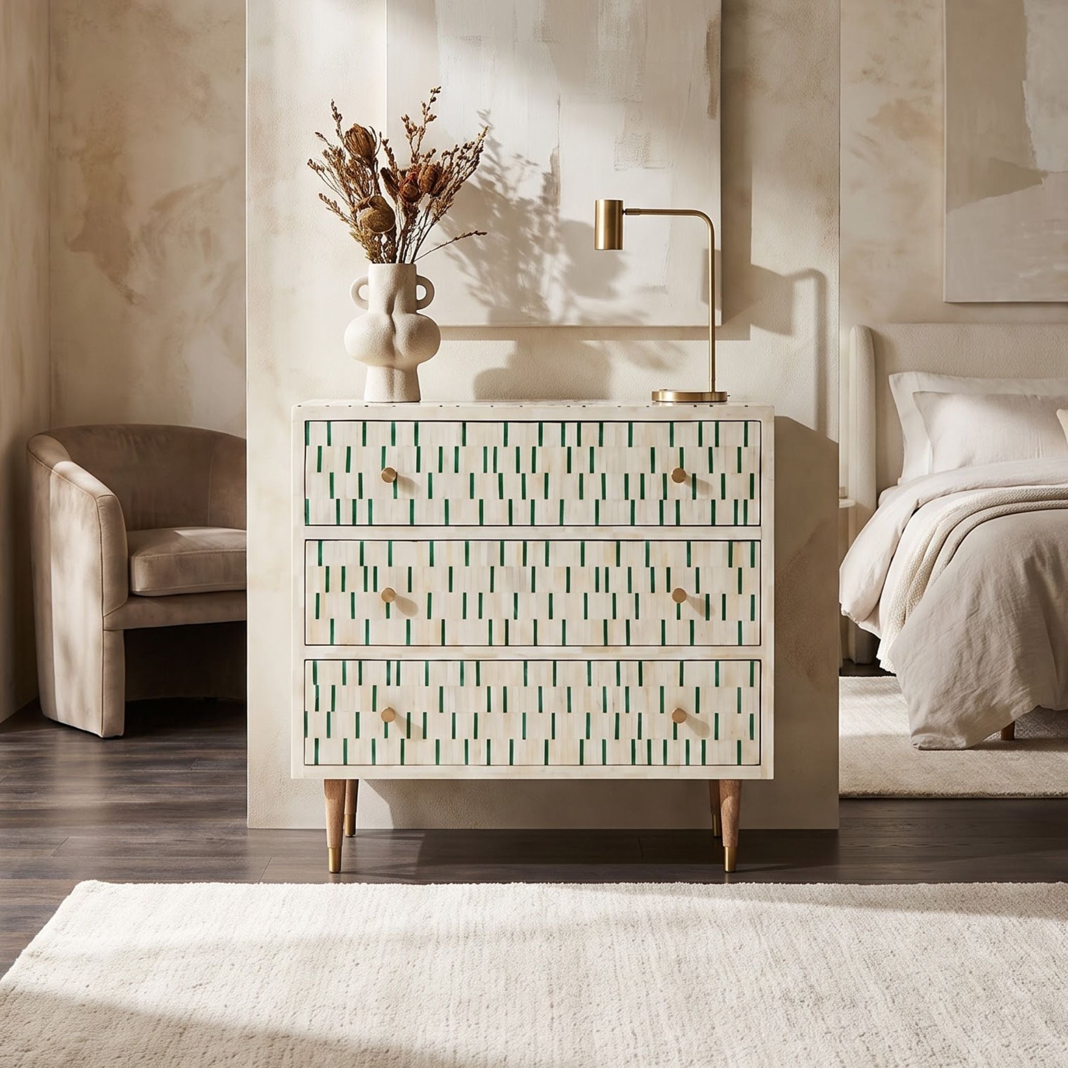 Geometric Bone Inlay Chest of Drawers