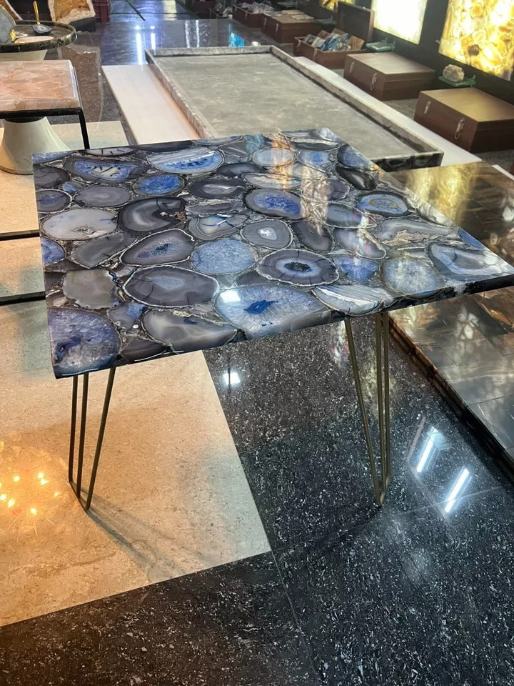 Premium Blue Agate Stone Accent Table Displayed in a Modern Interior Setting