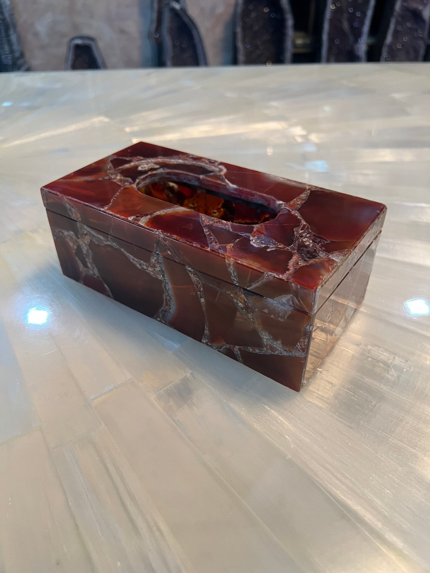 Tissue Box, Napkin Holder, Tissue Holder –Handmade Red Onyx Stone Napkin Paper