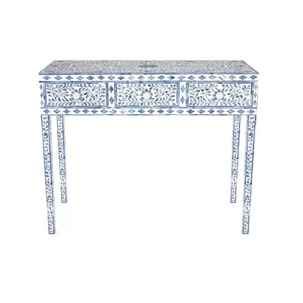 Luxury Blue Bone Inlay Console Table with Stool Desk