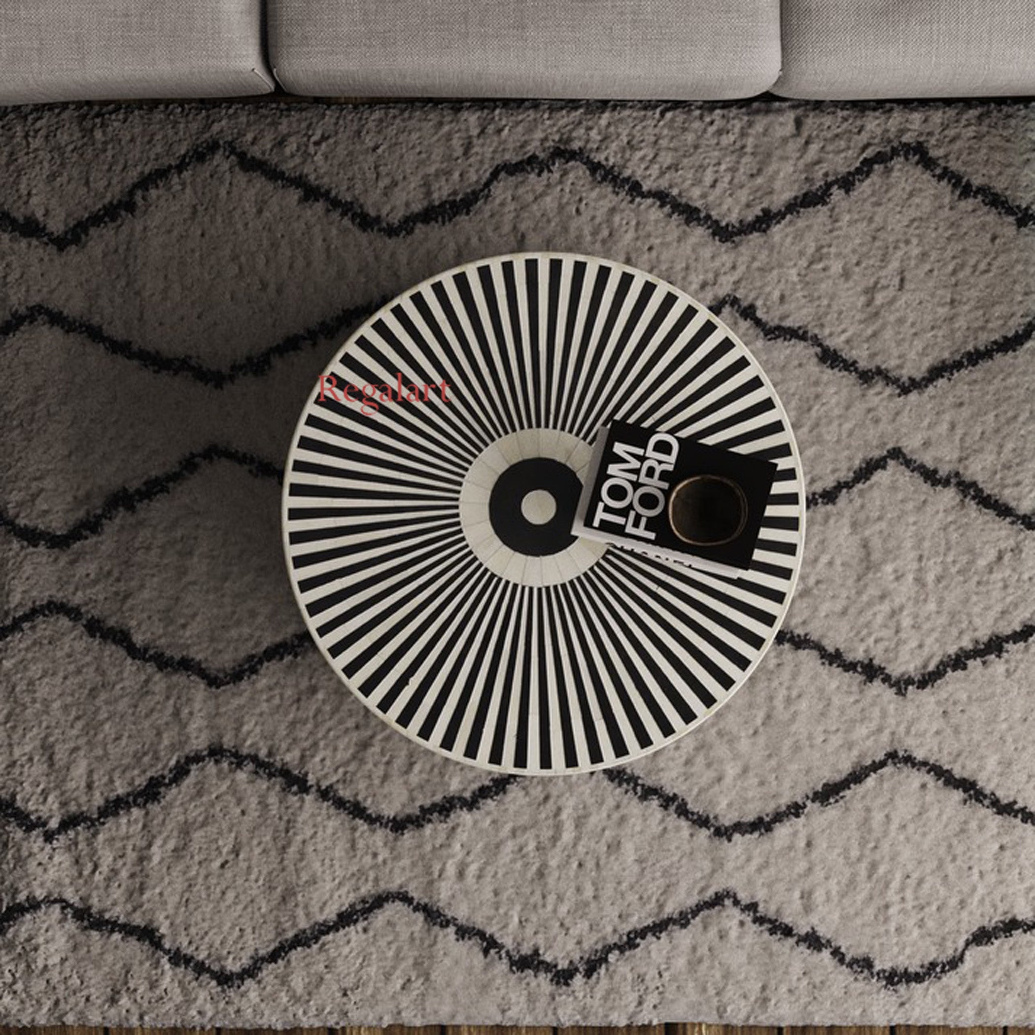 Luxury Striped Bone Inlay Round Coffee Table Decor
