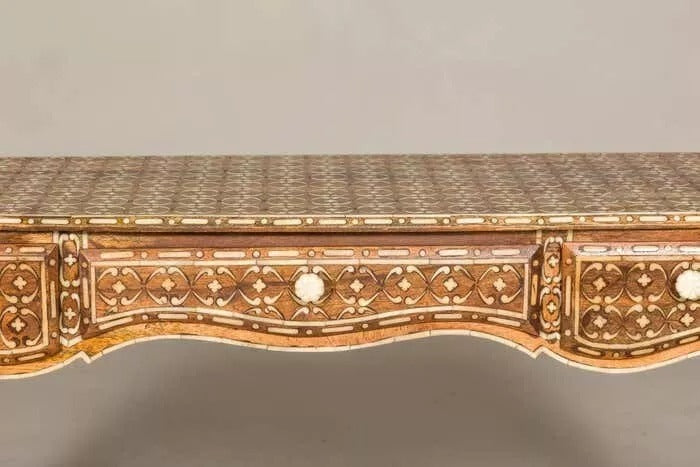 Vintage Console Table Three Drawers Louis XV Style Anglo-Indian Bone Inlay Furni