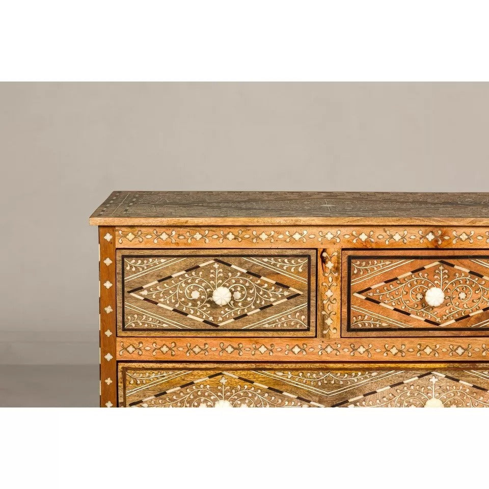 Bone Inlay Chest Of Drawer- Four Anglo Style Mango Wood Home Décor Luxury Furnit