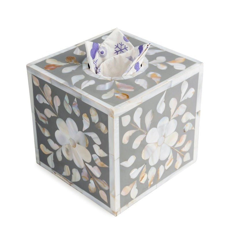 Mother of Pearl Tissue Box Handmade Floral Pattern