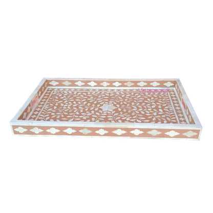 Handmade Serving Tray with floral bone inlay design, great for use in the kitchen or for serving coffee