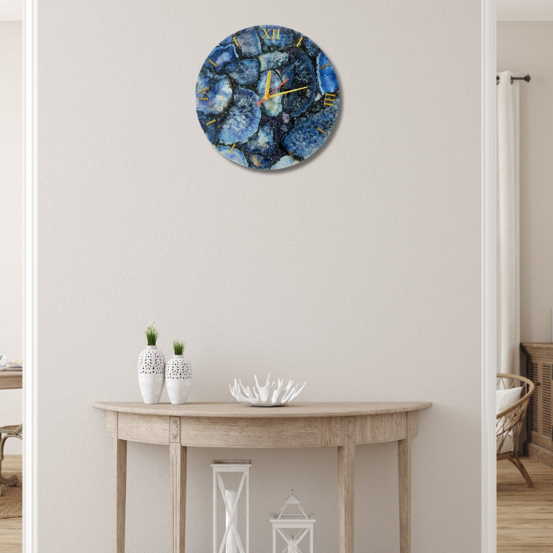 Agate Wall Clock | Blue Natural Stone Living Room Decor