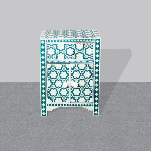 Handmade Bone Inlay Bedside Drawer Table Nightstand Home Decor Vintage Art