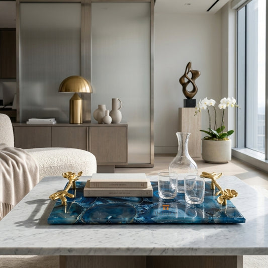 Serving Tray - Blue Brazil Stone Gemstone Tray, Home Decorative Tray