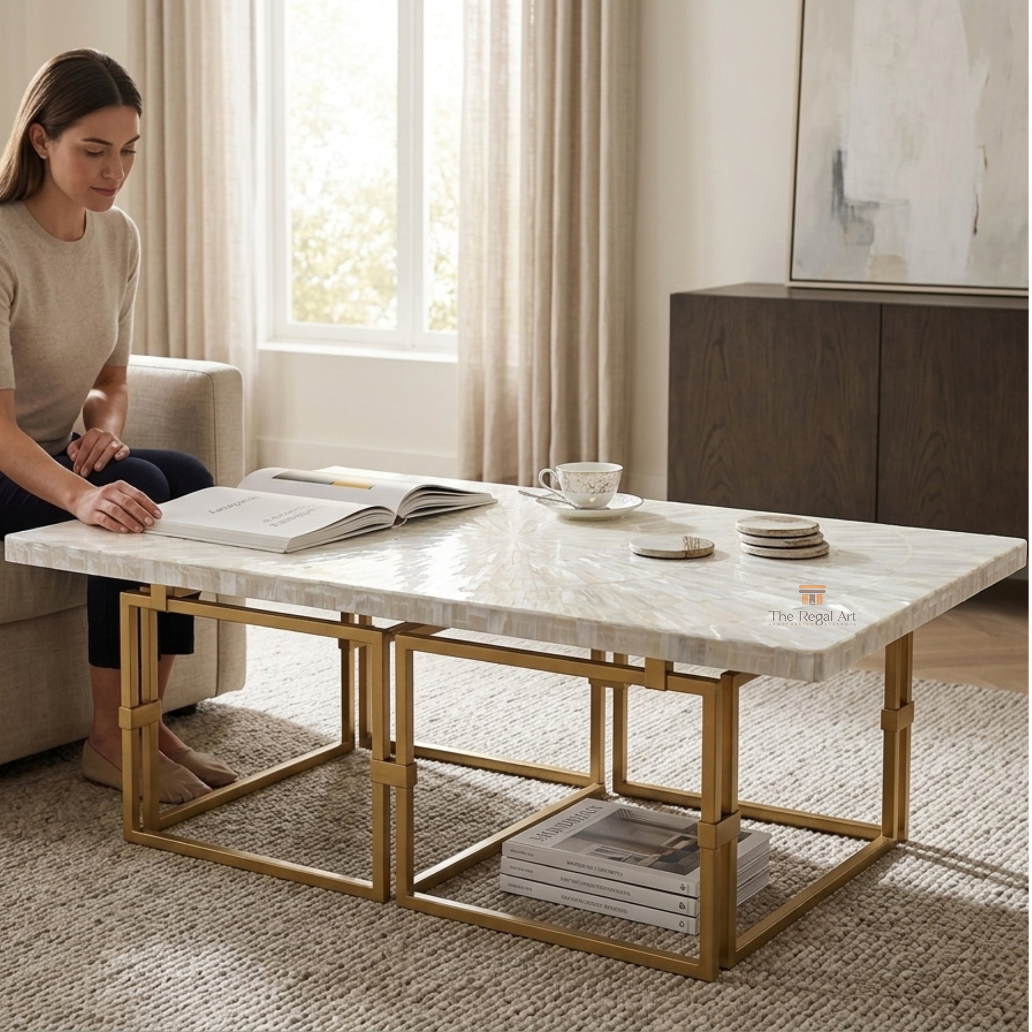 Handmade Selenite Dining Table Top | Luxury Home Decor