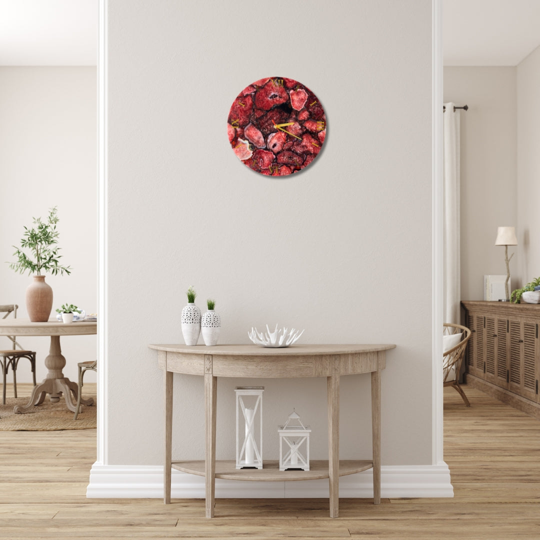 Red Agate Wall Clock: Handmade Gemstone Timepiece - Luxury Decor