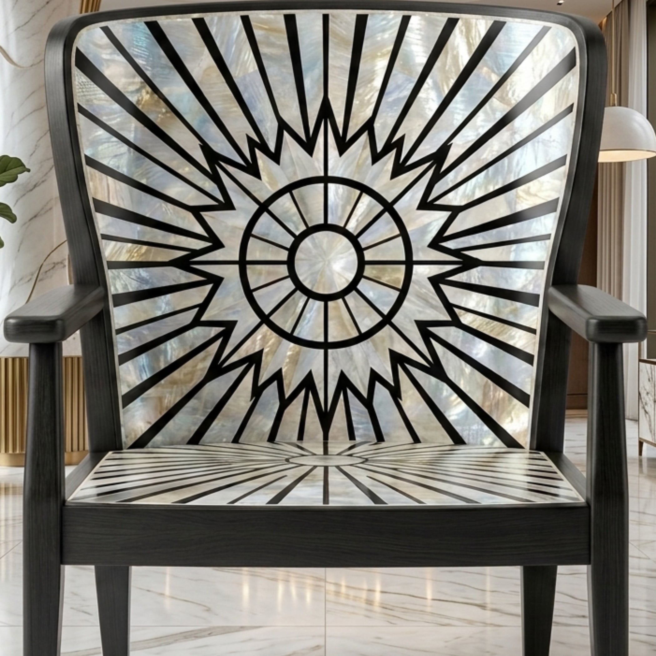 Luxury Mother of Pearl Accent Chair Sunburst Design