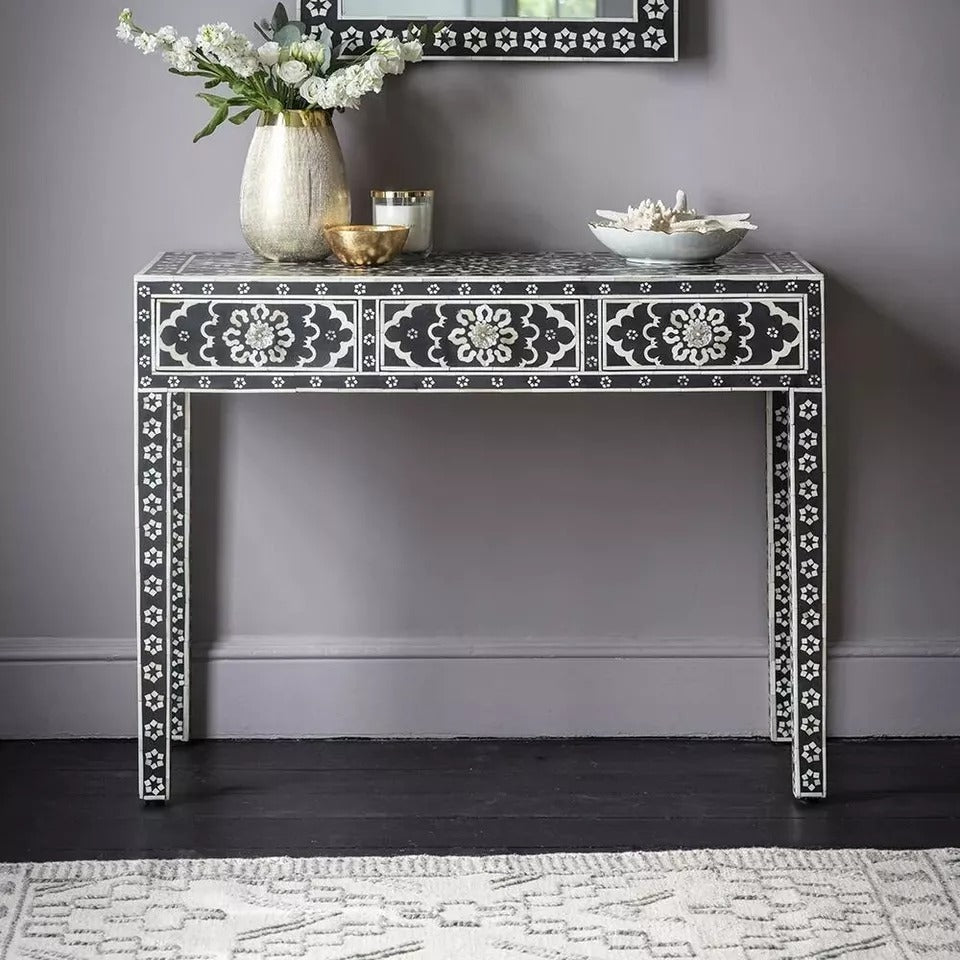 Bone Inlay Console Table - Black