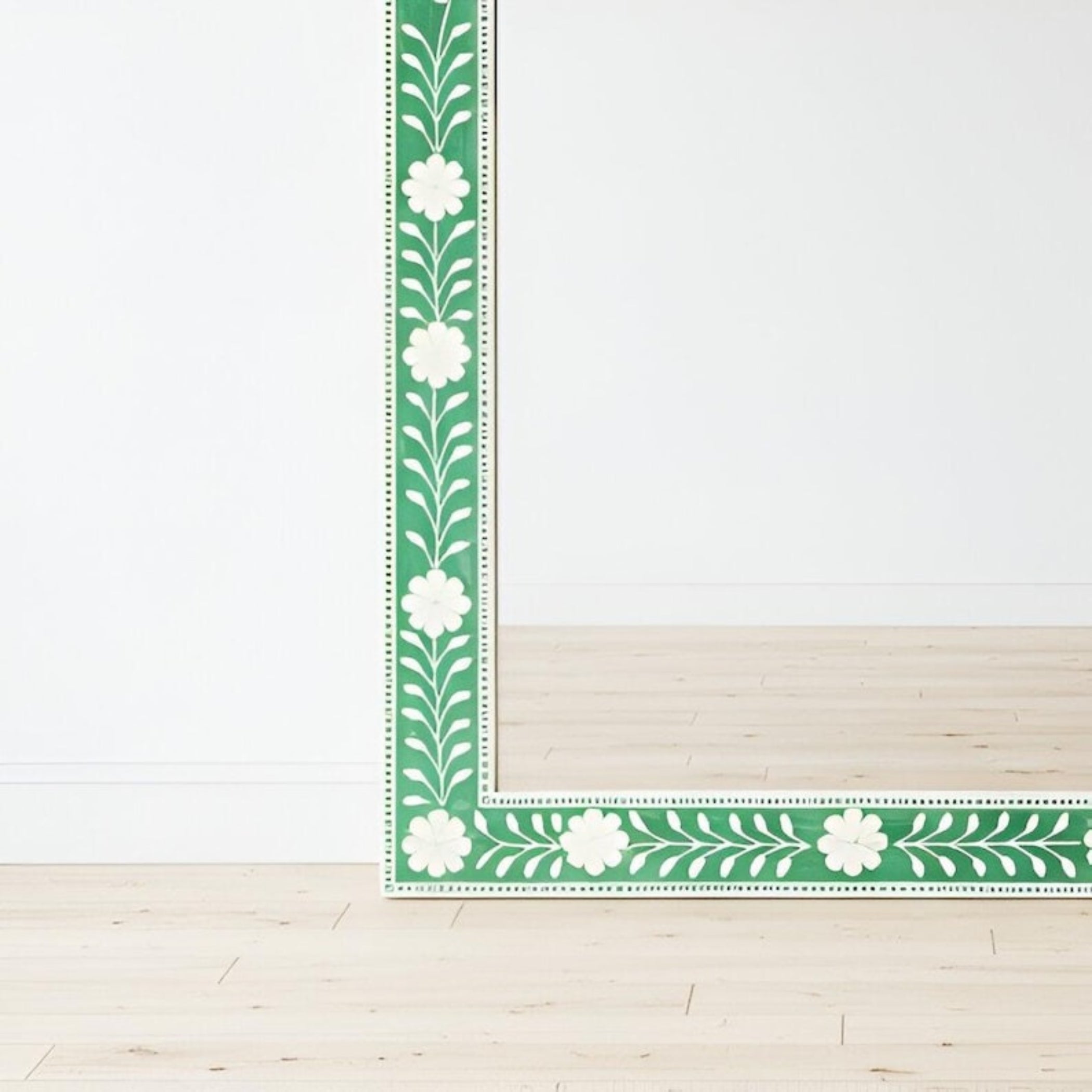 Handmade Green Bone Inlay Mirror – Floral Frame, Boho Home Decor
