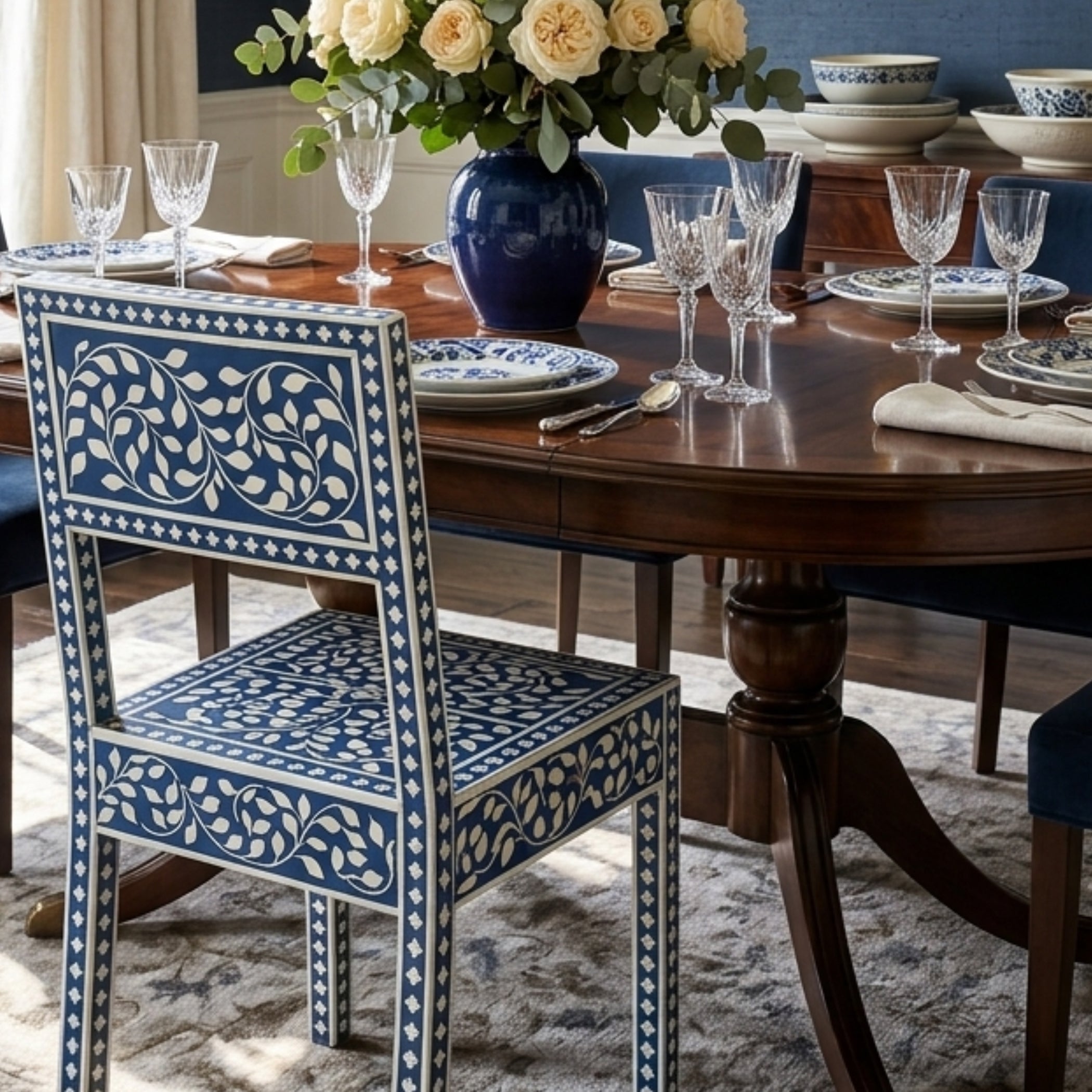 Handcrafted Blue Bone Inlay Chair | Luxury Furniture