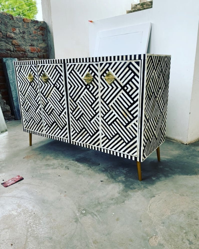 Bone Inlay Optical Media Console Handmade entertainment unit Bone inlay TV unit Bone inlay furniture