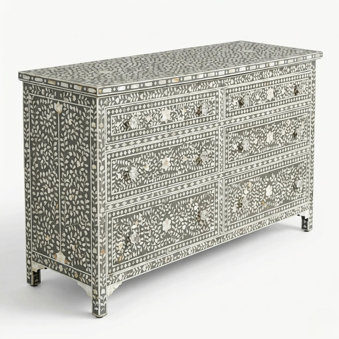 Mother of Pearl Inlay Dresser, Handmade Chest of Drawer