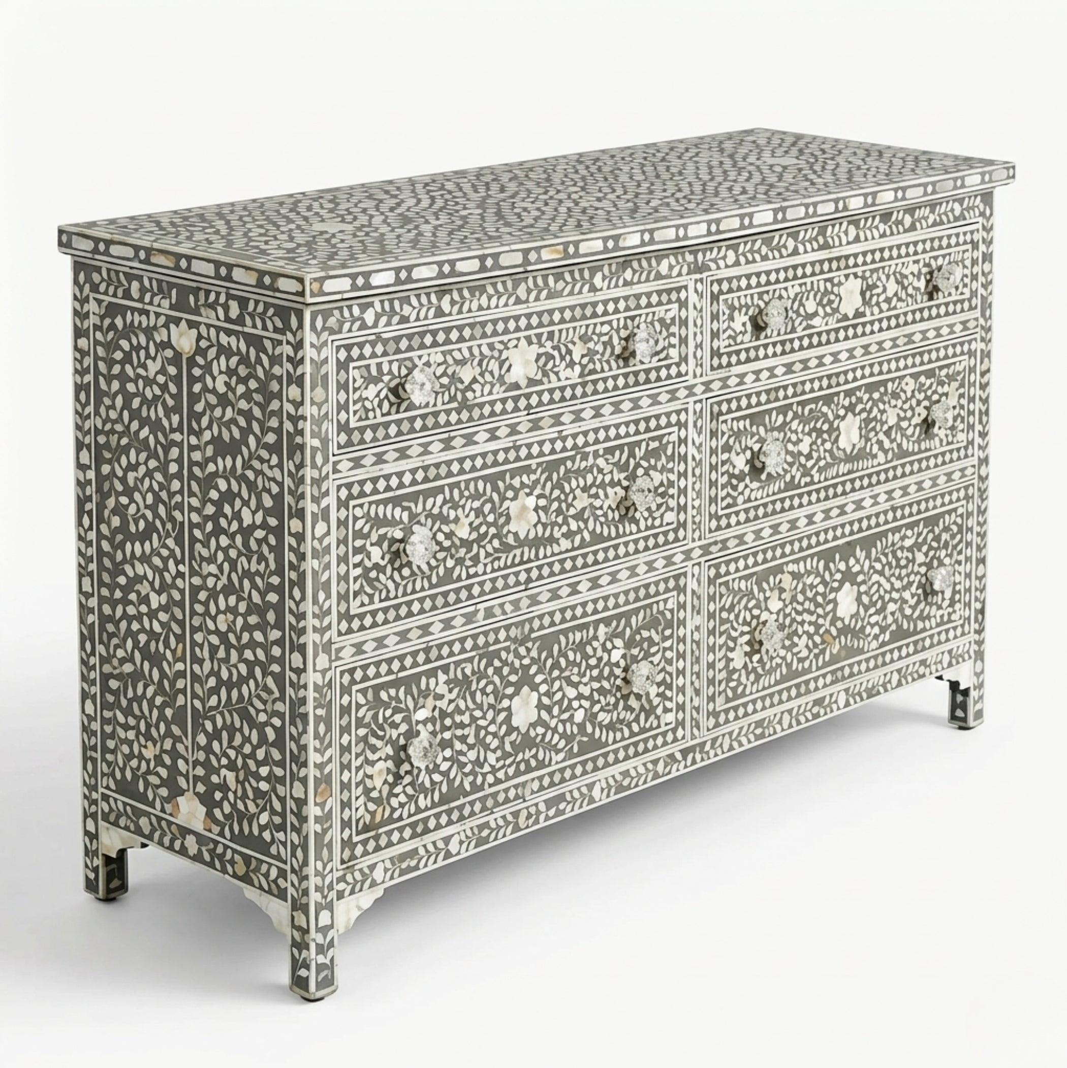 Mother of Pearl Inlay Dresser, Handmade Chest of Drawer