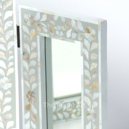 Handmade Mirror Frame – Grey & White Mother Of Pearl Living Room Mirror