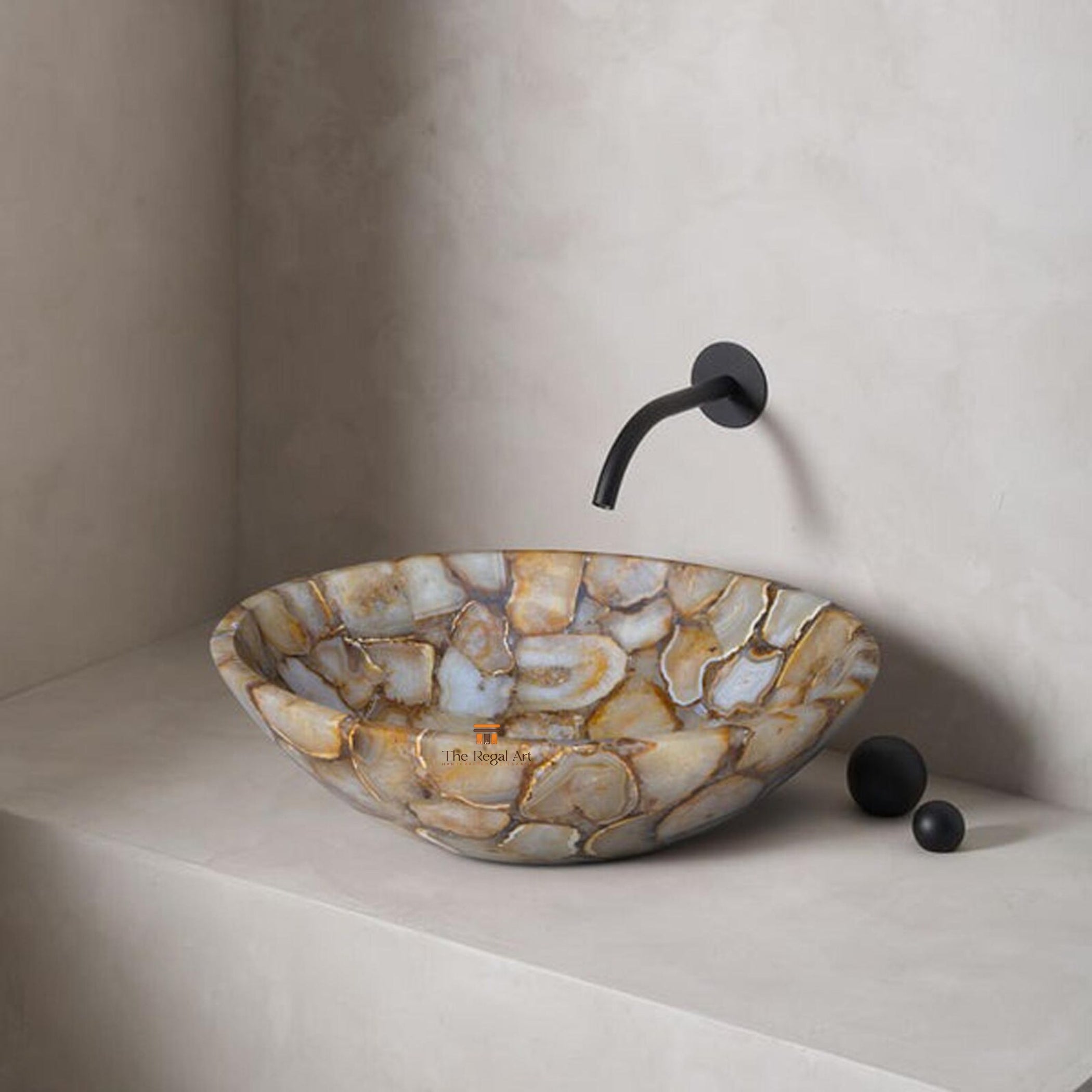 Golden Agate Stone Sink | Luxury Bathroom Vessel Basin