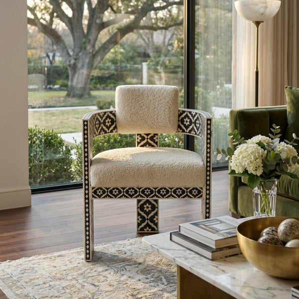 Handmade Black White Bone Inlay Accent Armchair