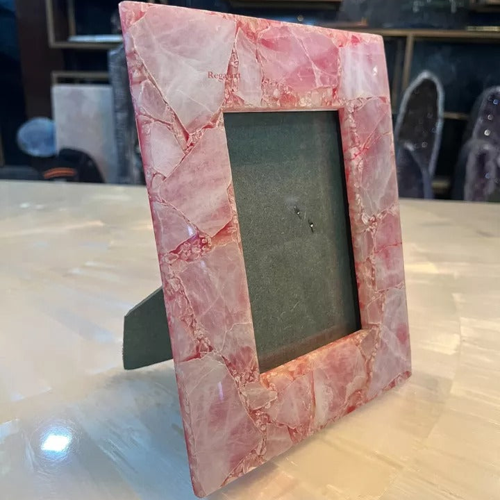 Handmade Rose Quartz Photo Frame | Luxury Home Decor Gift Art