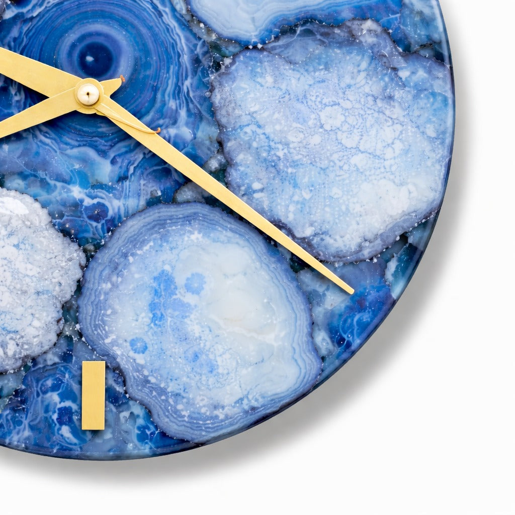 Blue Agate Gemstone Wall Clock | Luxury Crystal Home Decor