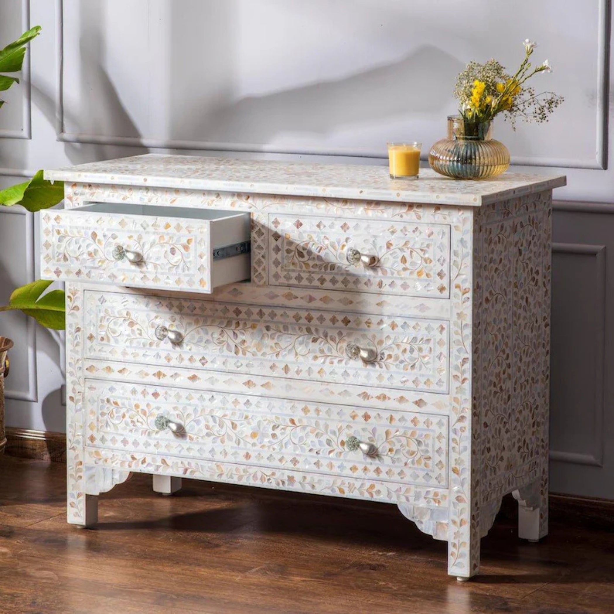 Mother of Pearl Inlay Chest of Drawers Handmade Dresser