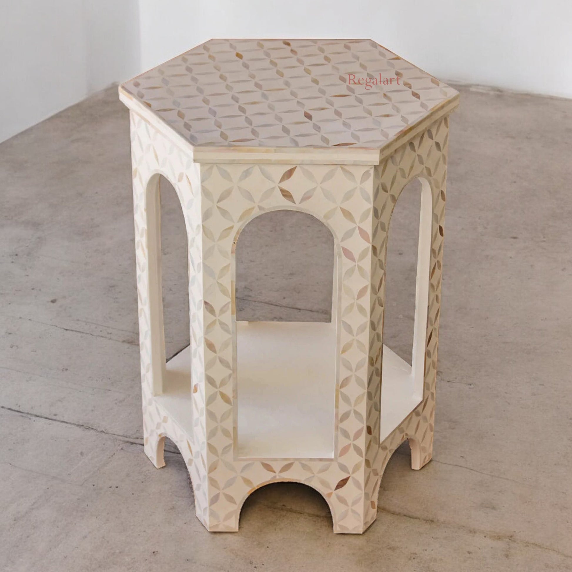 Mother of pearl Unique Pettan Round End Table Decorative Design Side Table Stool