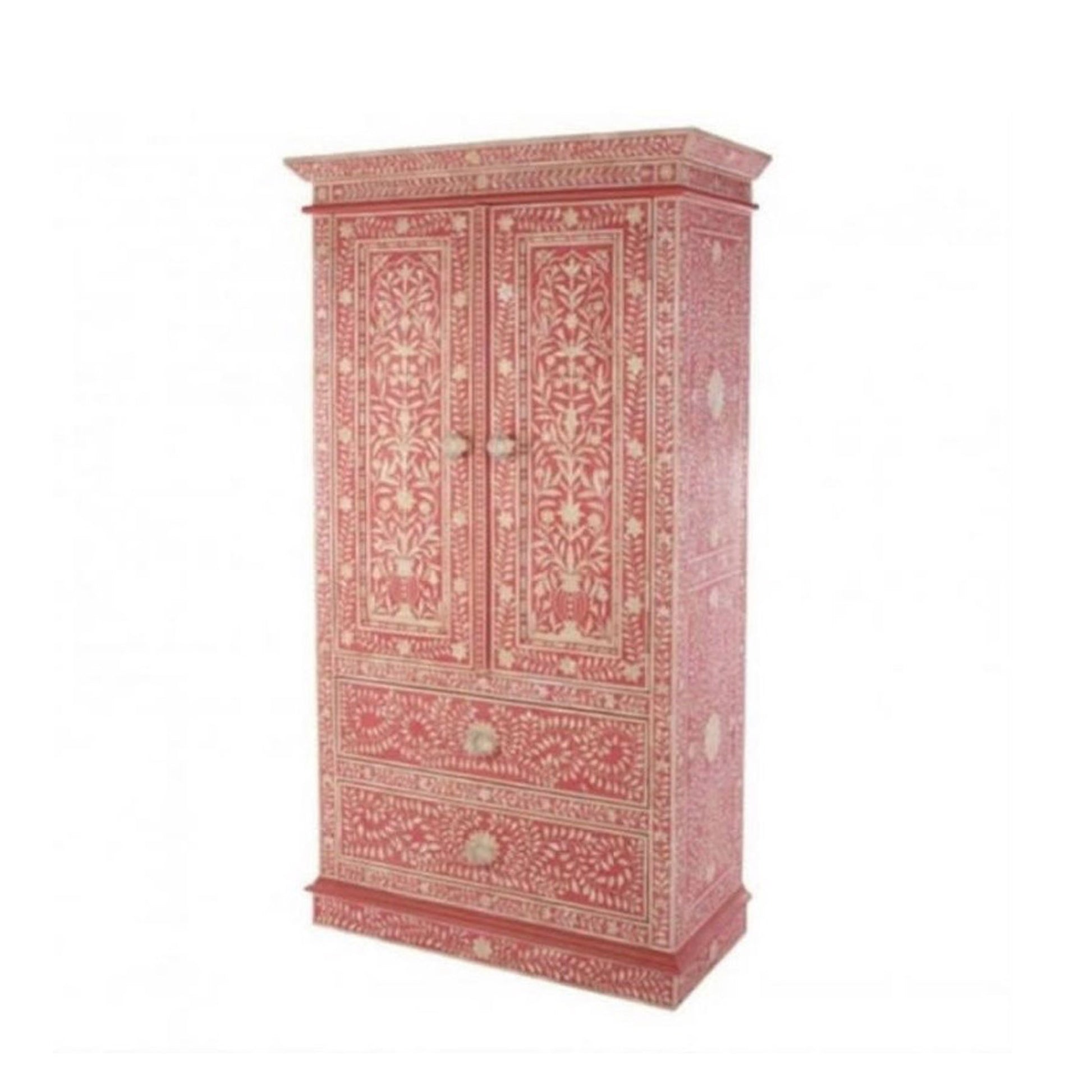 Handmade Floral Bone Inlay Two Door And Two Drawer Almirah / Wardrobe / Home decor