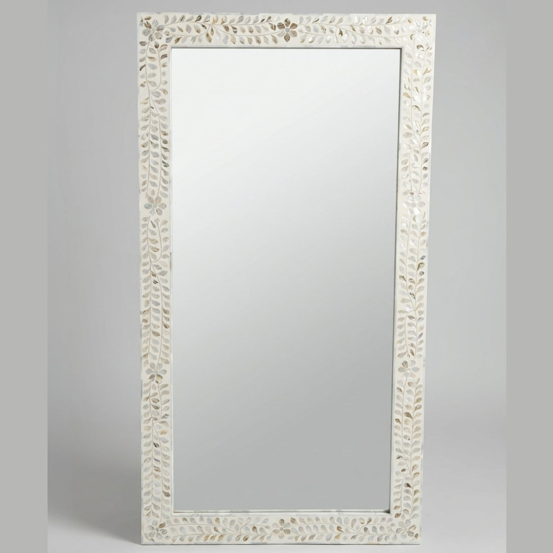 Handmade Mother of Pearl Floor Mirror Floral Vine Decor