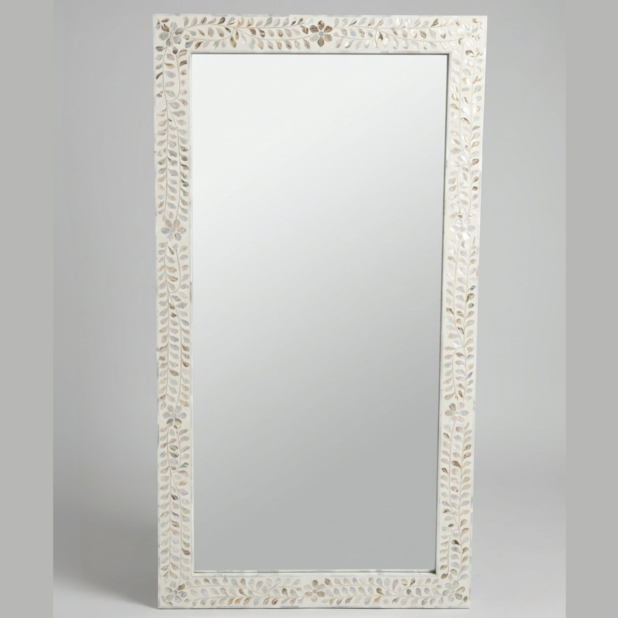 Handmade Mother of Pearl Floor Mirror Floral Vine Decor